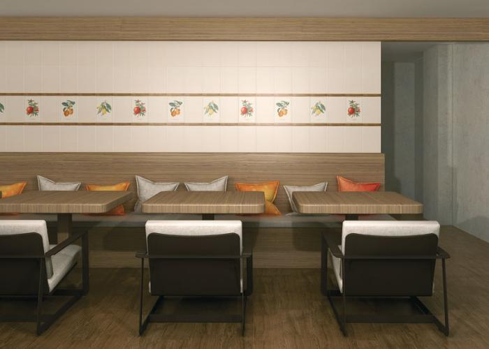 Дизайн интерьера стильной кухни в светлых тонах. Плитка Kerama Marazzi. Римская коллекция