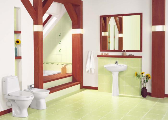 Дизайн ванной комнаты в зеленом цвете. Плитка для ванной Cersanit. Коллекция Almeria