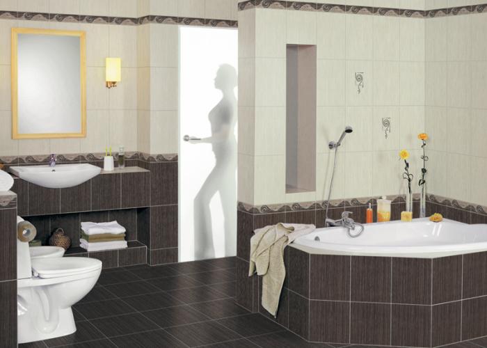 Дизайн ванной комнаты в черно-белом цвете. Плитка для ванной Cersanit. Коллекция Enigma