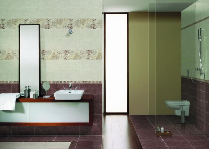 Дизайн маленькой ванной комнаты. Керамическая плитка для ванной Cersanit. Коллекция Epoca