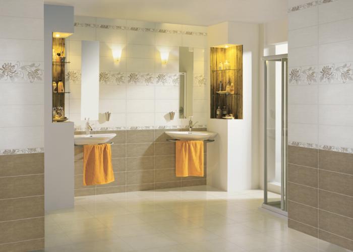 Дизайн ванной комнаты в светлых тонах. Плитка для ванной Cersanit. Коллекция Xonte