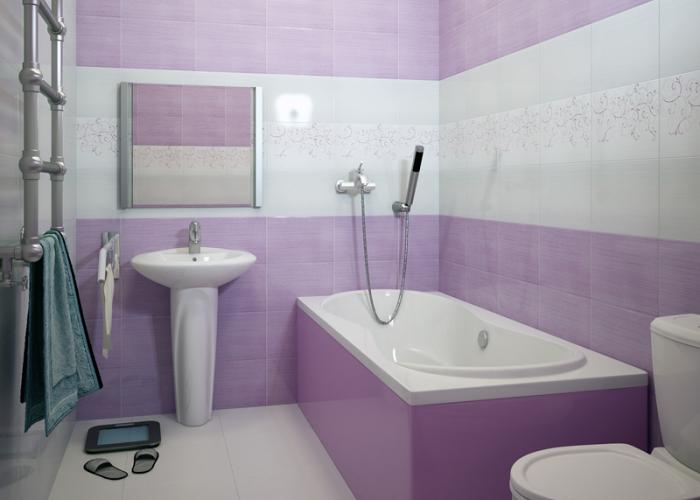 Дизайн ванной комнаты в сиреневом цвете. Керамическая плитка для ванной Уралкерамика
