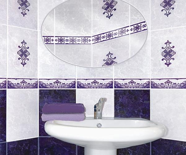 Дизайн ванной комнаты в сиреневом цвете. Плитка для ванной Уралкерамика. Коллекция Урал