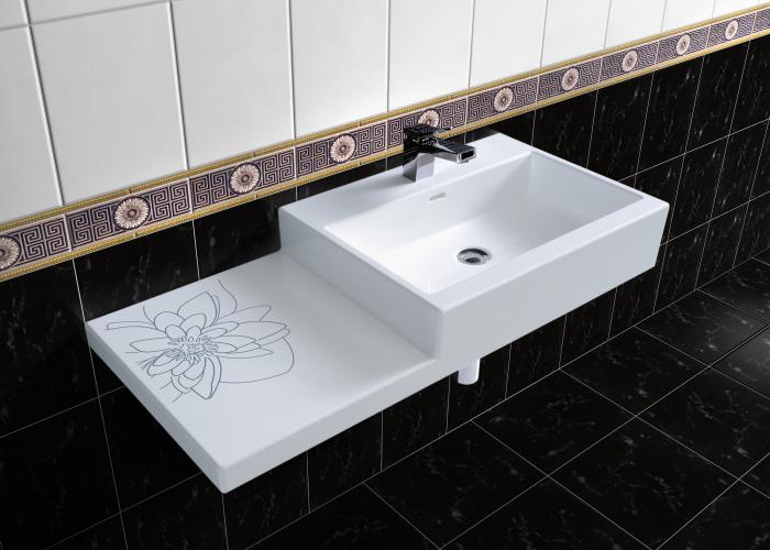 Дизайн стильного интерьера ванной комнаты в черно-белом цвете. Плитка для ванной Атем