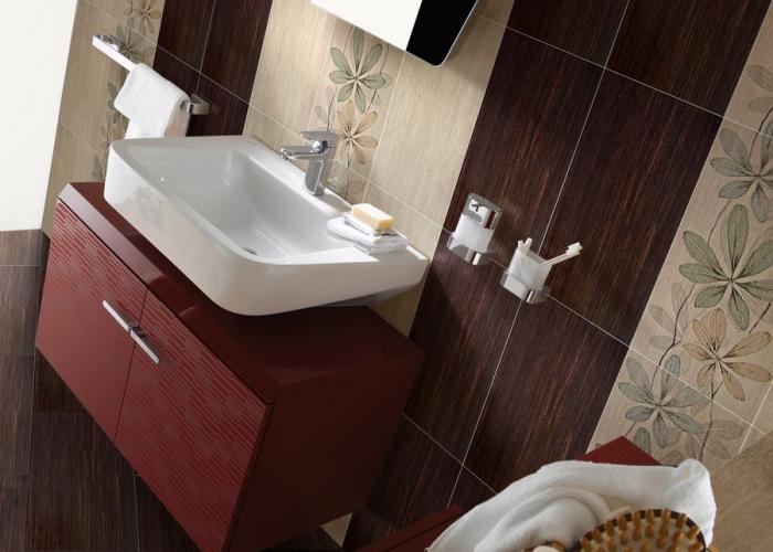 Дизайн ванной комнаты в коричневом цвете с орнаментом. Плитка для ванной Атем