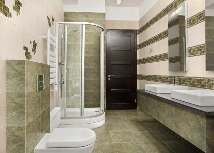 Дизайн современного интерьера ванной комнаты в серых тонах. Плитка для ванной Атем