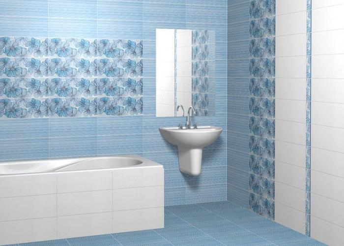 Дизайн маленькой ванной в голубом цвете. Плитка для ванной Kerama Marazzi. Британская коллекция