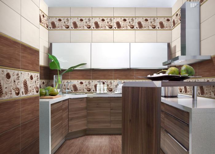 Дизайн интерьера кухни в коричневом цвете. Плитка Atem. Коллекция Rachel
